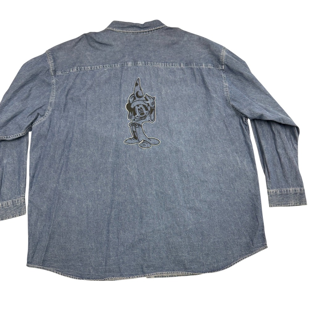 Disney Catalog Fantasia Mickey Mouse Denim Button Up Shirt Mens 3X 3XL‎ Blue